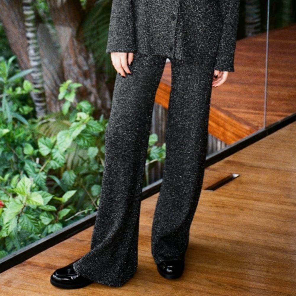 Zara metallic thread ribbed pants